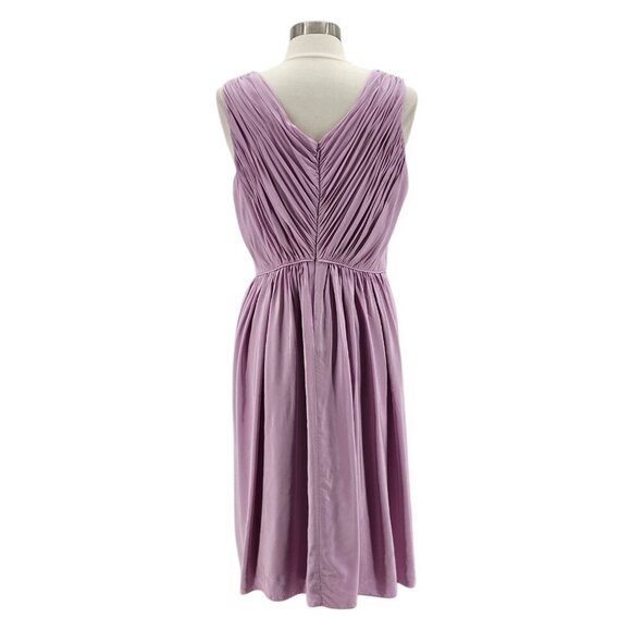 Boden Purple Pleated V-Neck A-Line Cocktail Dress Womens 12L Long - Picture 5 of 9